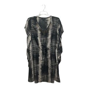 Calvin Klein Jeans Black & Cream Tie-Dye Beaded V-Neck Swim Cover-Up Kaftan 0X